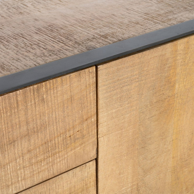 Buffet bahut industriel chic Bas 150 cm Bois de manguier Naturel Métal Noir Ohio 