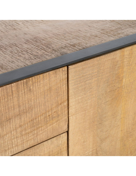 Buffet bahut industriel chic Bas 150 cm Bois de manguier Naturel Métal Noir Ohio 