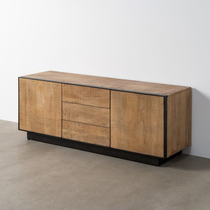 Buffet bahut industriel chic Bas 150 cm Bois de manguier Naturel Métal Noir Ohio 