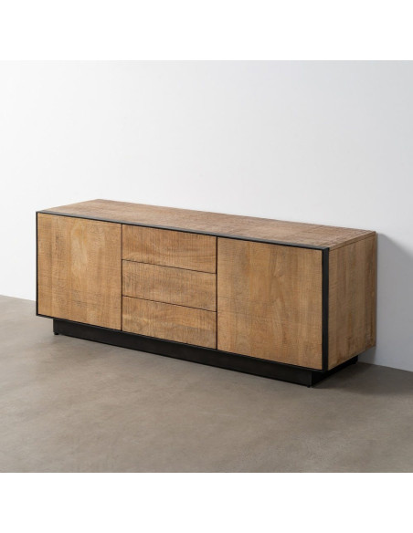 Buffet bahut industriel chic Bas 150 cm Bois de manguier Naturel Métal Noir Ohio 