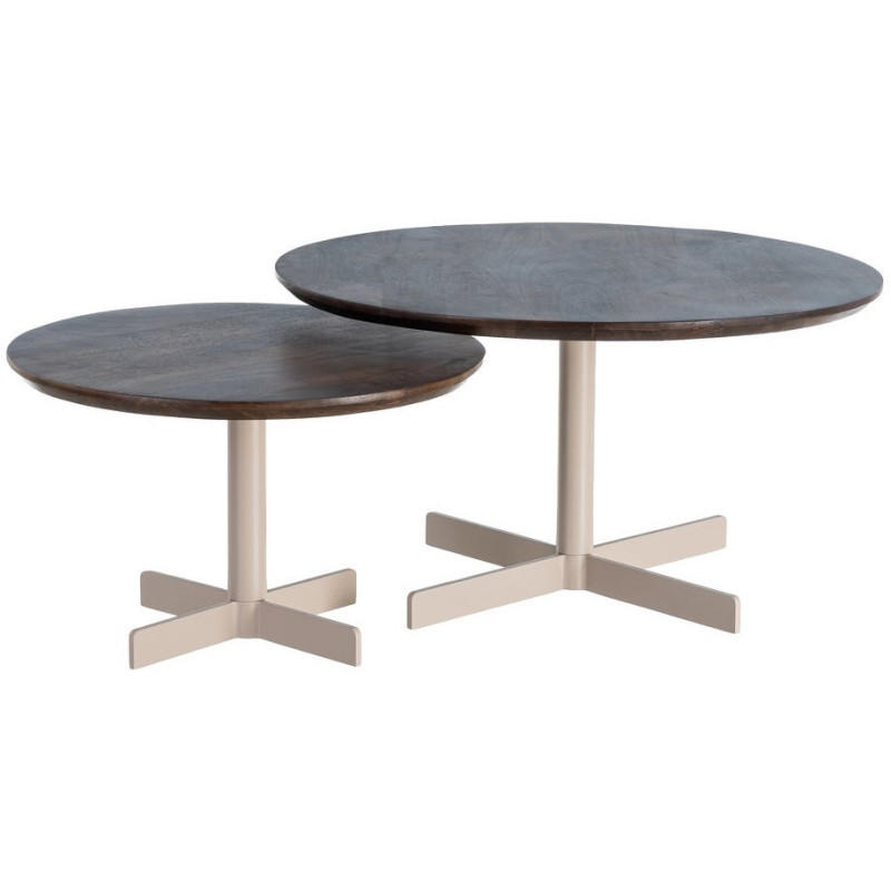 Table basse gigogne industrielle chic Ronde Métal Beige Marron Orbita 