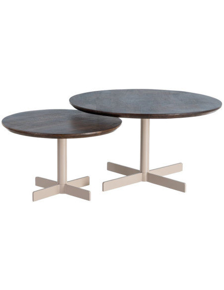 Table basse gigogne industrielle chic Ronde Métal Beige Marron Orbita 