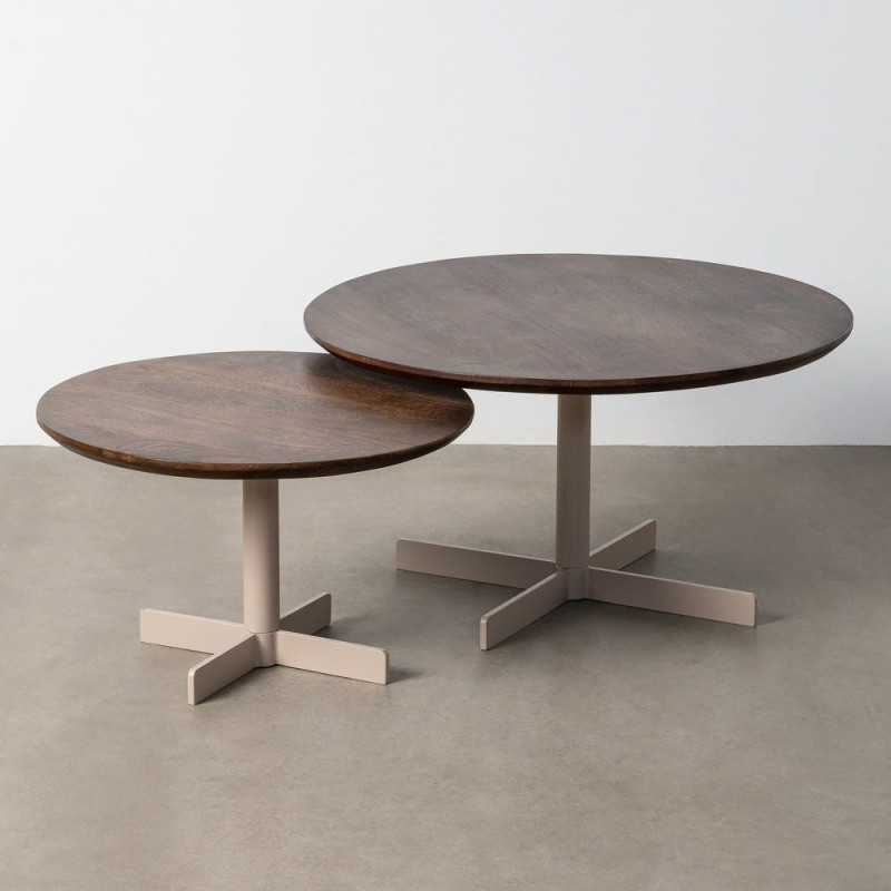 Table basse gigogne industrielle chic Ronde Métal Beige Marron Orbita 