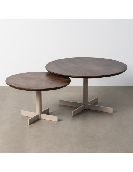 Table basse gigogne industrielle chic Ronde Métal Beige Marron Orbita 