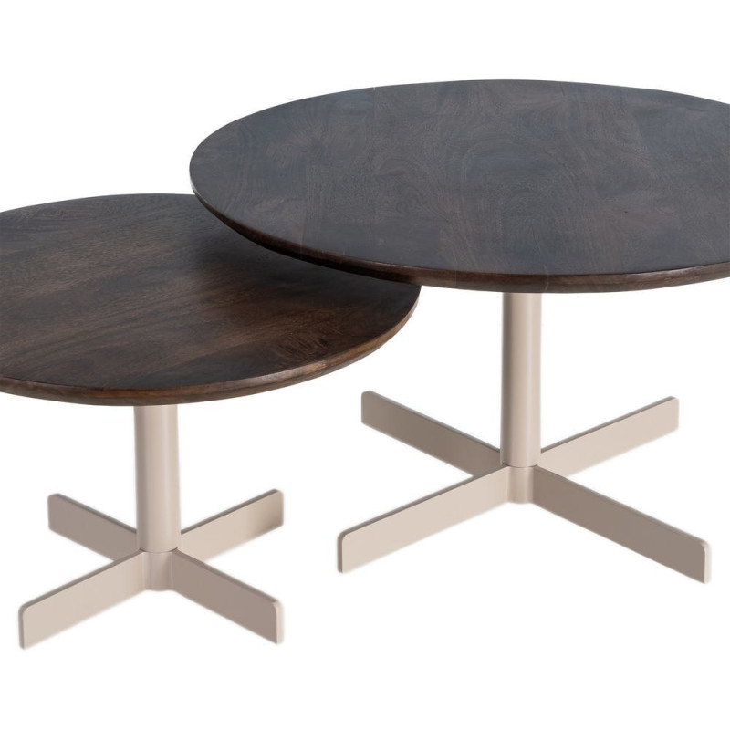 Table basse gigogne industrielle chic Ronde Métal Beige Marron Orbita 