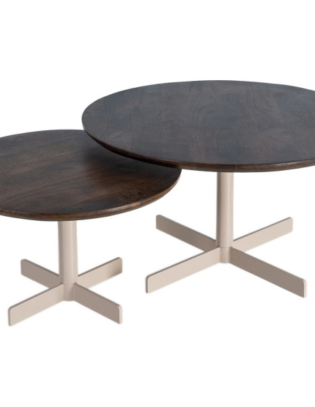 Table basse gigogne industrielle chic Ronde Métal Beige Marron Orbita 