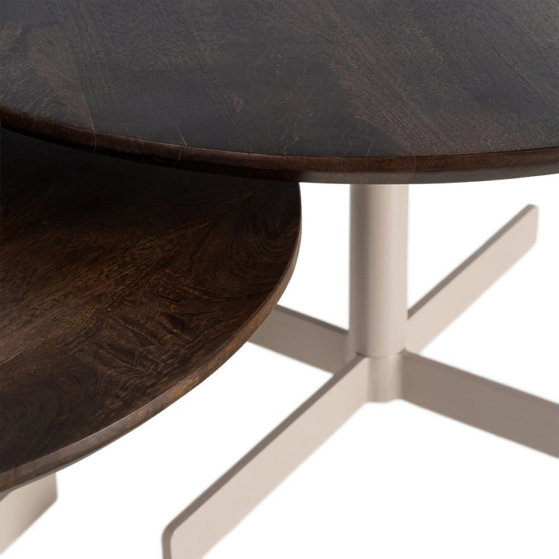 Table basse gigogne industrielle chic Ronde Métal Beige Marron Orbita 