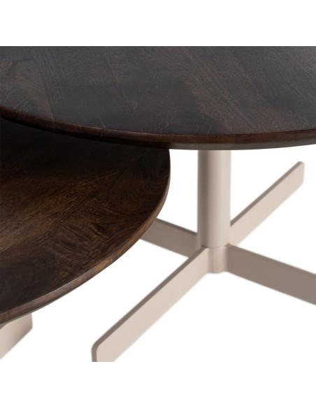 Table basse gigogne industrielle chic Ronde Métal Beige Marron Orbita 