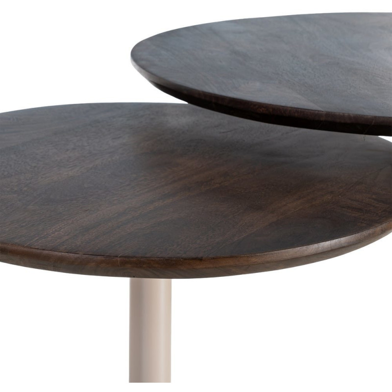 Table basse gigogne industrielle chic Ronde Métal Beige Marron Orbita 