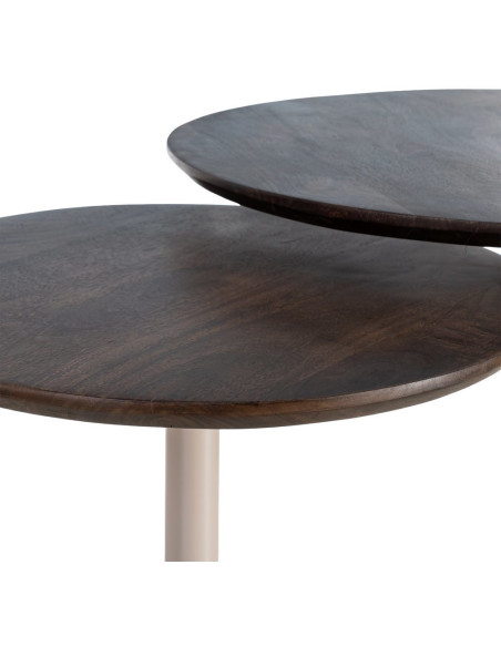 Table basse gigogne industrielle chic Ronde Métal Beige Marron Orbita 