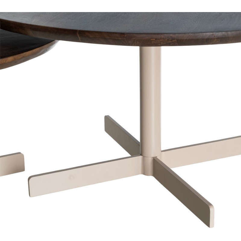 Table basse gigogne industrielle chic Ronde Métal Beige Marron Orbita 