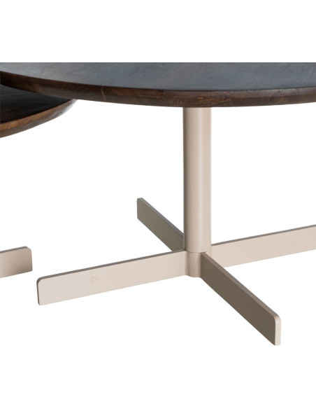 Table basse gigogne industrielle chic Ronde Métal Beige Marron Orbita 