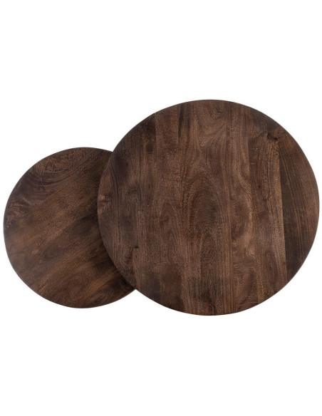 Table basse gigogne industrielle chic Ronde Métal Beige Marron Orbita 