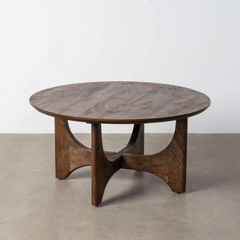 Table basse moderne Japandi Ronde 90 cm Bois de manguier Naturel Umbral 