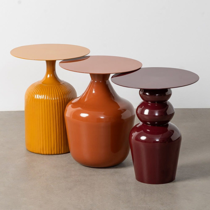 Table d'appoint design chic Ronde 38 cm Métal Rouge bordeaux Rensia 