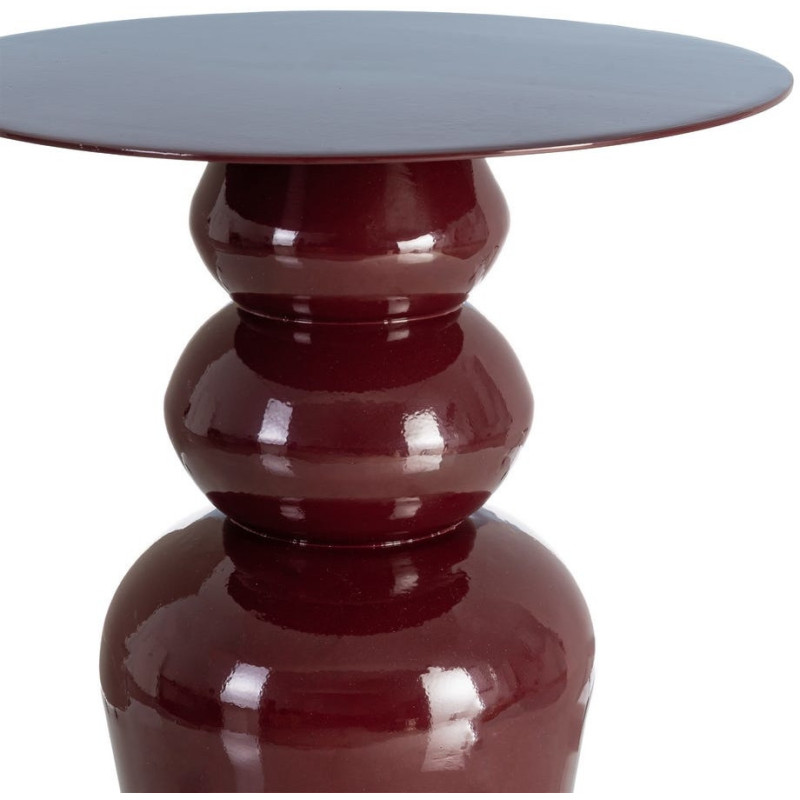 Table d'appoint design chic Ronde 38 cm Métal Rouge bordeaux Rensia 