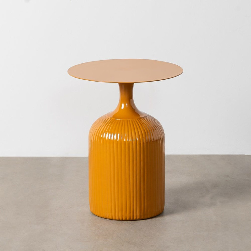 Table d'appoint design chic Ronde 38 cm Métal Jaune moutarde Elsia 
