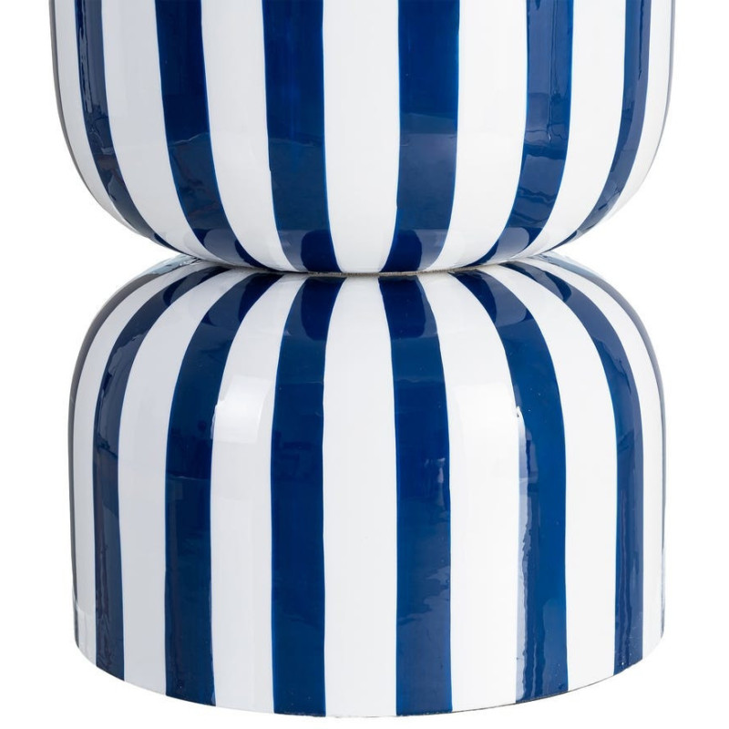 Table d'appoint graphique moderne Ronde 32 cm Métal Bleu Blanc Motif rayures Ollana 