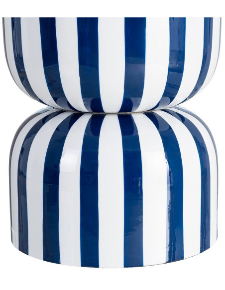 Table d'appoint graphique moderne Ronde 32 cm Métal Bleu Blanc Motif rayures Ollana 