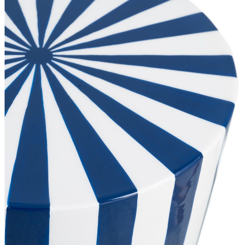 Table d'appoint graphique moderne Ronde 32 cm Métal Bleu Blanc Motif rayures Ollana 