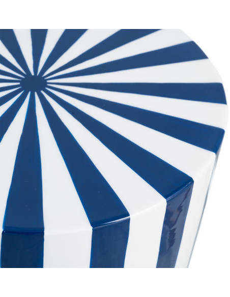 Table d'appoint graphique moderne Ronde 32 cm Métal Bleu Blanc Motif rayures Ollana 
