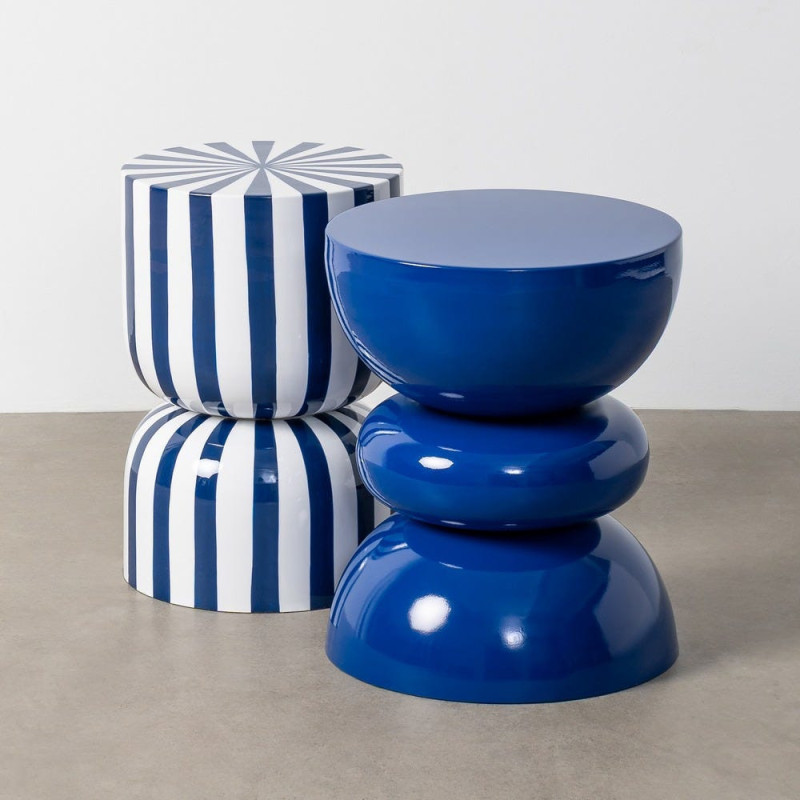 Table d'appoint design chic Ronde 38 cm Métal Bleu Brillant Laca 