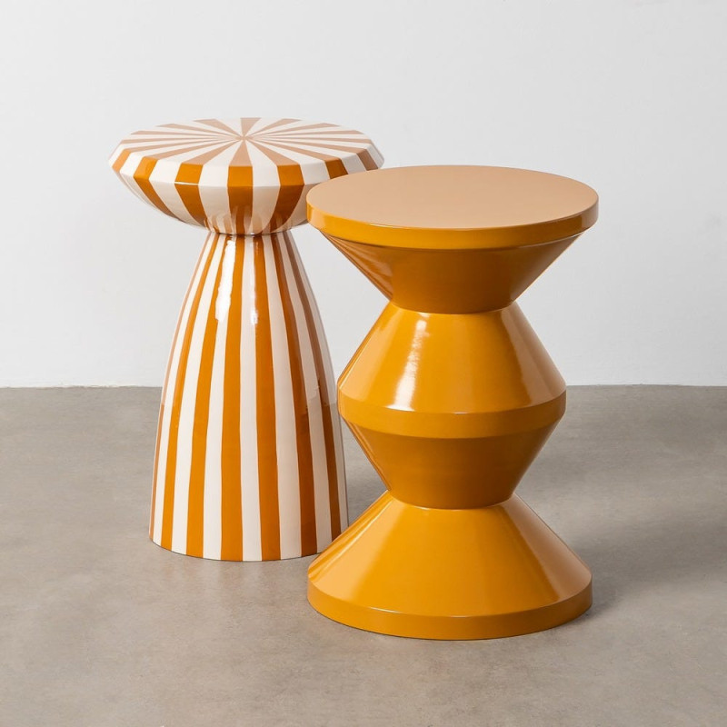 Table d'appoint design Totem Ronde 33 cm Métal Jaune moutarde Brillant Solera 