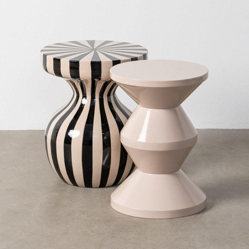 Table d'appoint design Totem Ronde 33 cm Métal Blanc cassé Brillant Solera 