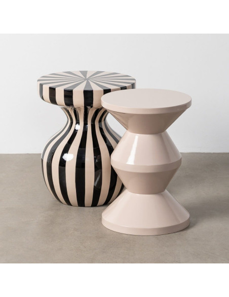 Table d'appoint design Totem Ronde 33 cm Métal Blanc cassé Brillant Solera 