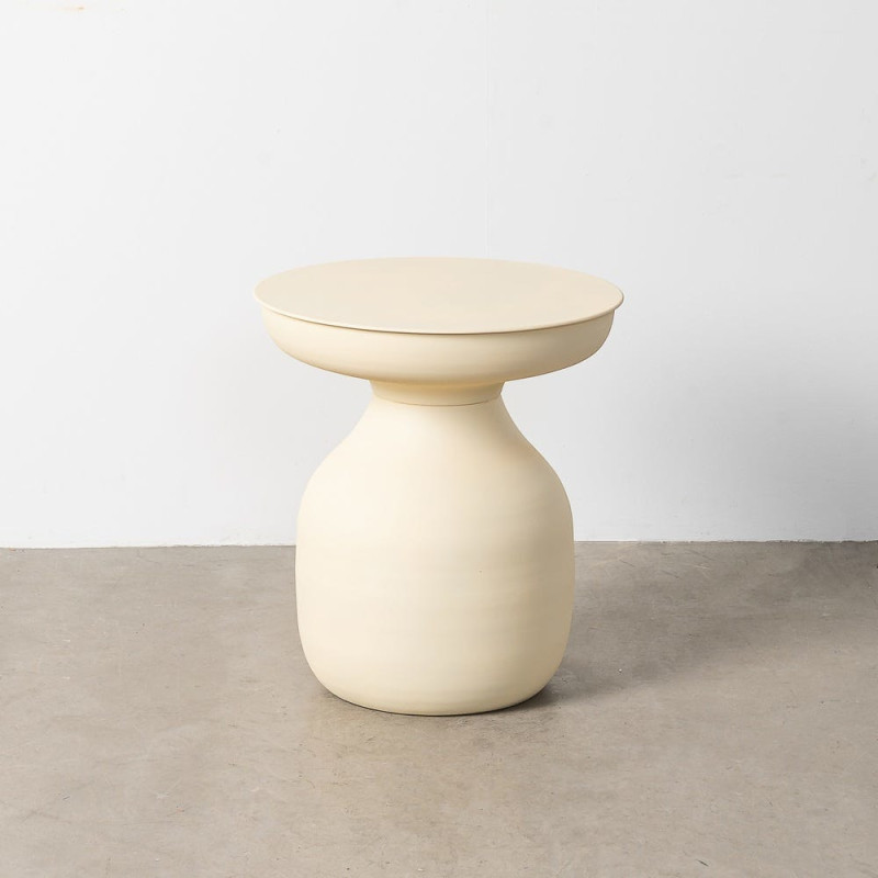 Table d'appoint organique moderne Ronde 46 cm Métal Blanc cassé Senda 