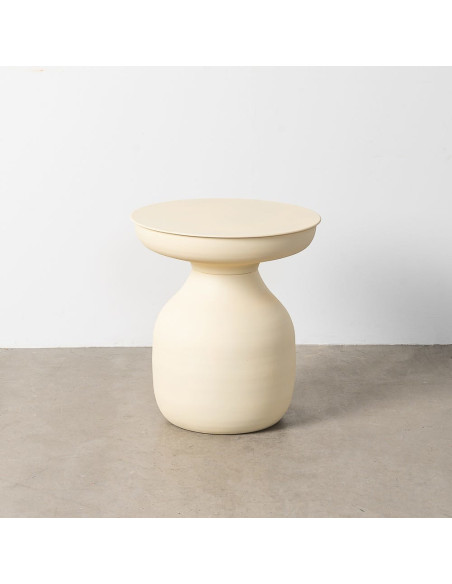 Table d'appoint organique moderne Ronde 46 cm Métal Blanc cassé Senda 