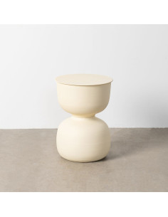 Table d'appoint moderne chic Ronde 38 cm Métal Blanc cassé Marfil 