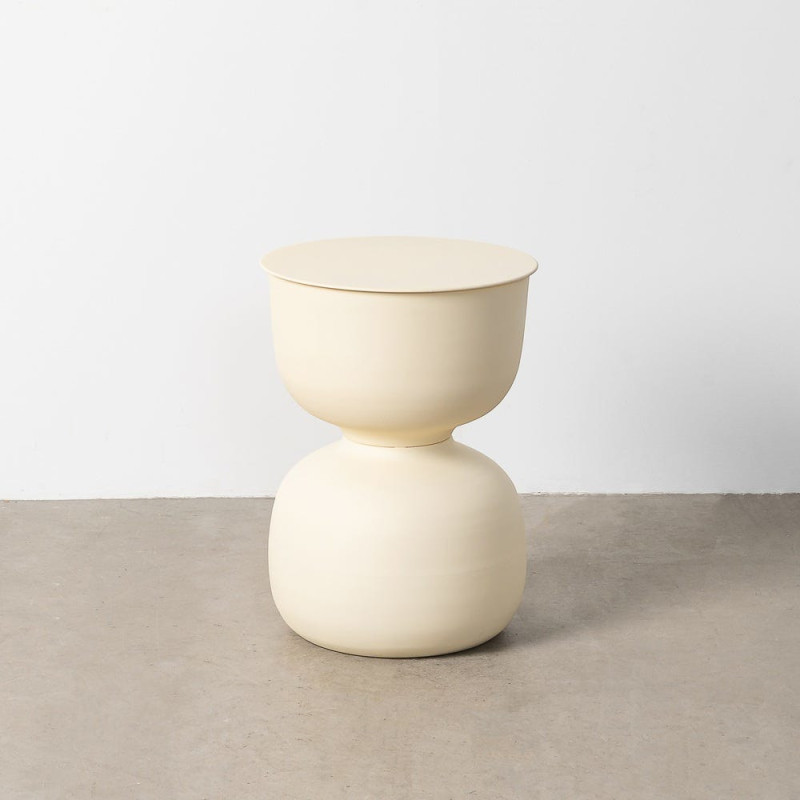 Table d'appoint moderne chic Ronde 38 cm Métal Blanc cassé Marfil 