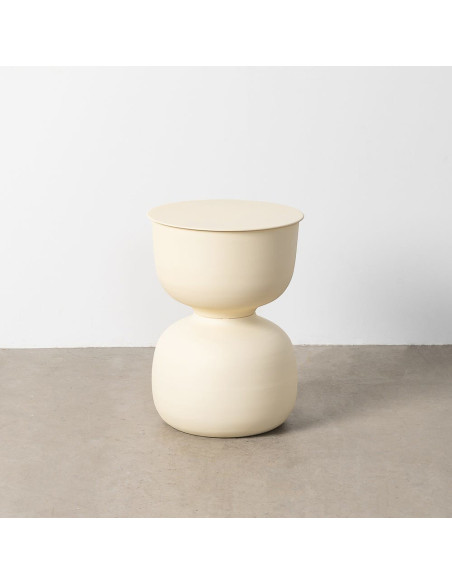 Table d'appoint moderne chic Ronde 38 cm Métal Blanc cassé Marfil 