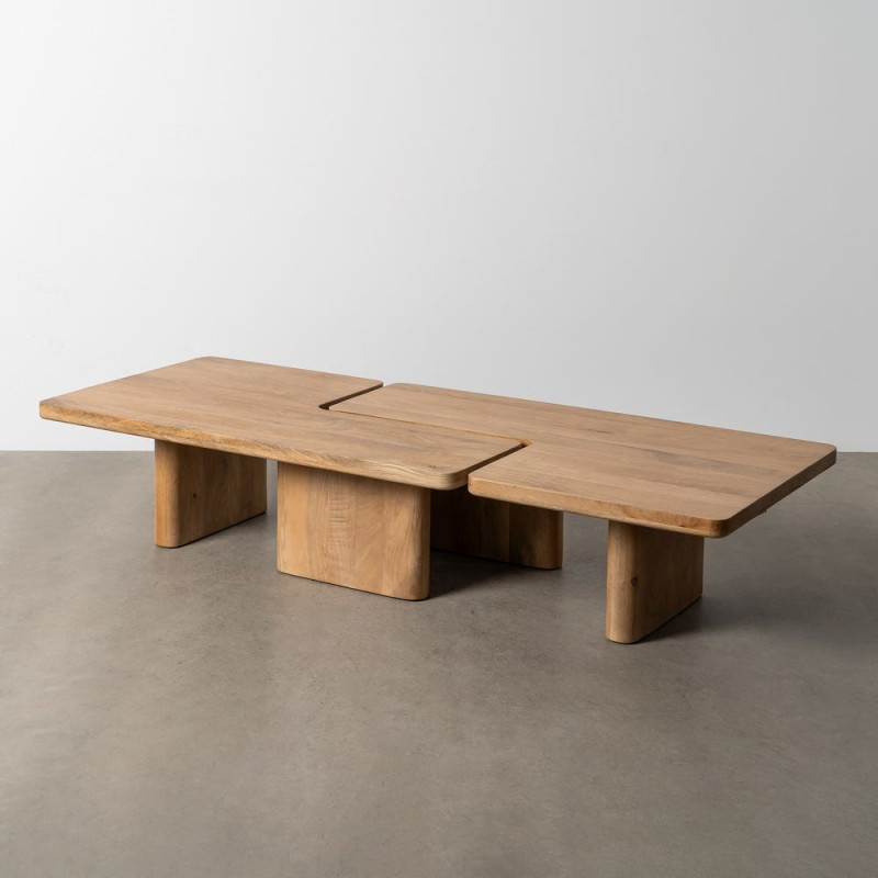 Grande Table basse modulable Puzzle Japandi minimaliste Rectangulaire/Carrée 120 cm Bois de manguier Naturel Asana 