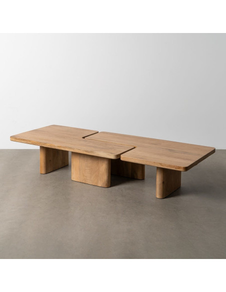 Grande Table basse modulable Puzzle Japandi minimaliste Rectangulaire/Carrée 120 cm Bois de manguier Naturel Asana 