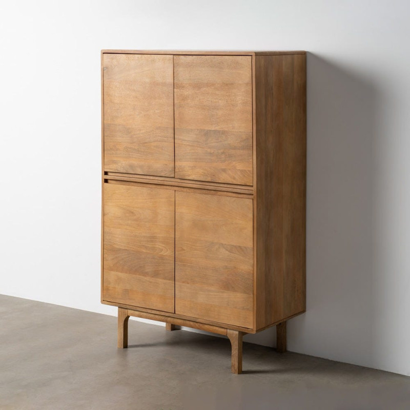 Armoire de rangement haute Japandi minimaliste 4 portes Bois de manguier Naturel Asana 
