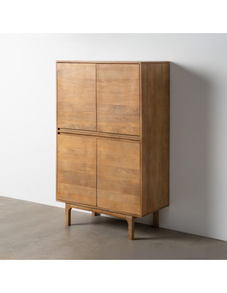Armoire de rangement haute Japandi minimaliste 4 portes Bois de manguier Naturel Asana 