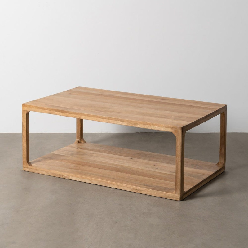 Table basse Japandi minimaliste Rectangulaire 1 étagère 110 cm Bois de manguier Naturel Asana 