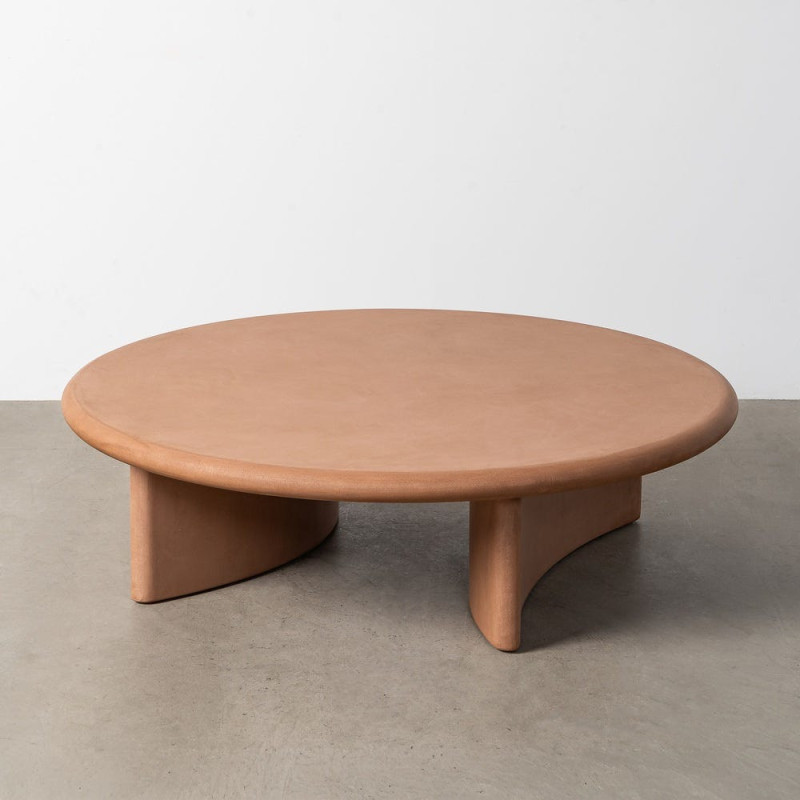 Grande Table basse moderne style wabi-sabi Ronde 120 cm Bois MDF Terracotta Micro-ciment Teja 