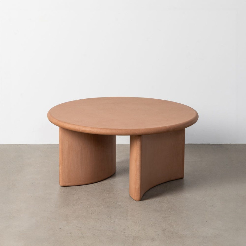 Table basse moderne style wabi-sabi Ronde 80 cm Bois MDF Terracotta Micro-ciment Teja 