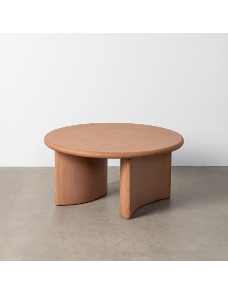 Table basse moderne style wabi-sabi Ronde 80 cm Bois MDF Terracotta Micro-ciment Teja 