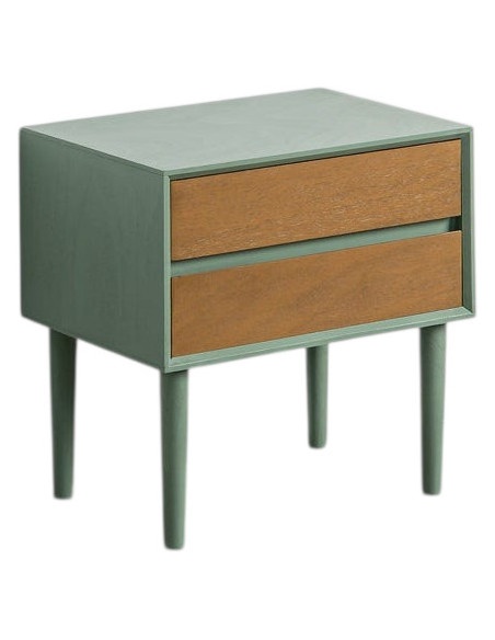 Table de chevet minimaliste chic 2 tiroirs 50 cm Bois MDF Vert Naturel Escala