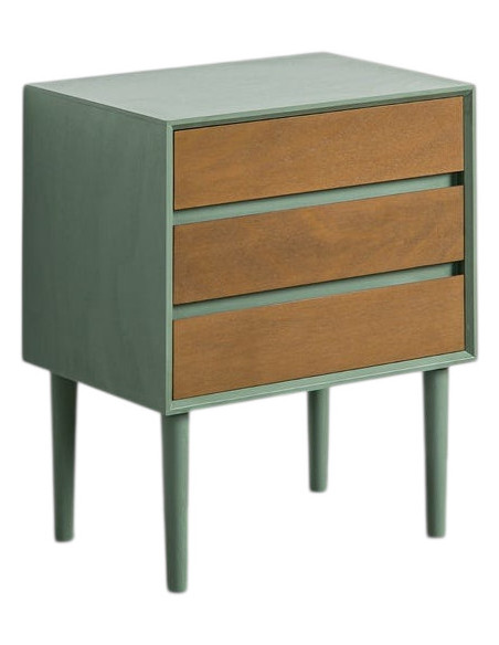 Grande Table de chevet minimaliste chic 3 tiroirs 50 cm Bois MDF Vert Naturel Escala