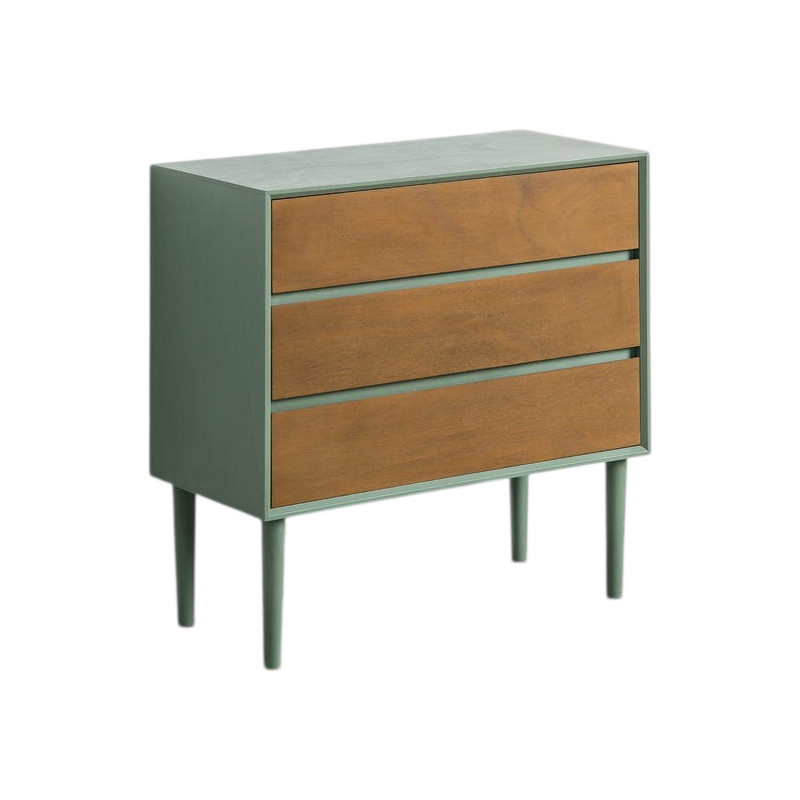 Commode 3 tiroirs vert sauge bois 75...