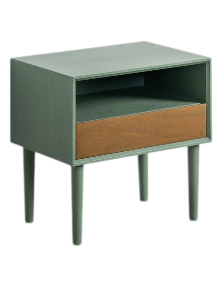 Table de chevet minimaliste chic 1 tiroir 1 niche 50 cm Bois MDF Vert Naturel Escala
