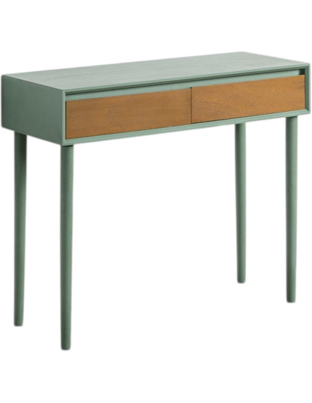 Console d'entrée minimaliste chic Rectangulaire 2 tiroirs 90 cm Bois MDF Vert Naturel Escala