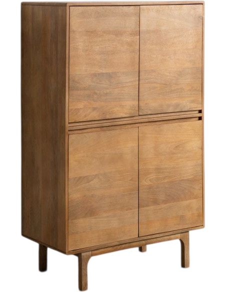 Armoire de rangement haute Japandi minimaliste 4 portes Bois de manguier Naturel Asana