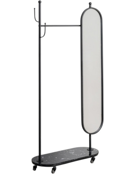 Meuble d'entrée sur roues Portemanteaux avec miroir Métal Marbre Noir Reflejo
