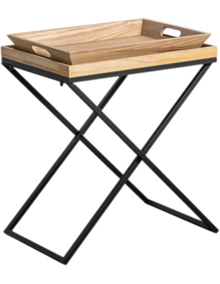 Table d'appoint indus Plateau amovible Rectangulaire 55 cm Bois MDF Naturel Métal Noir Cruce